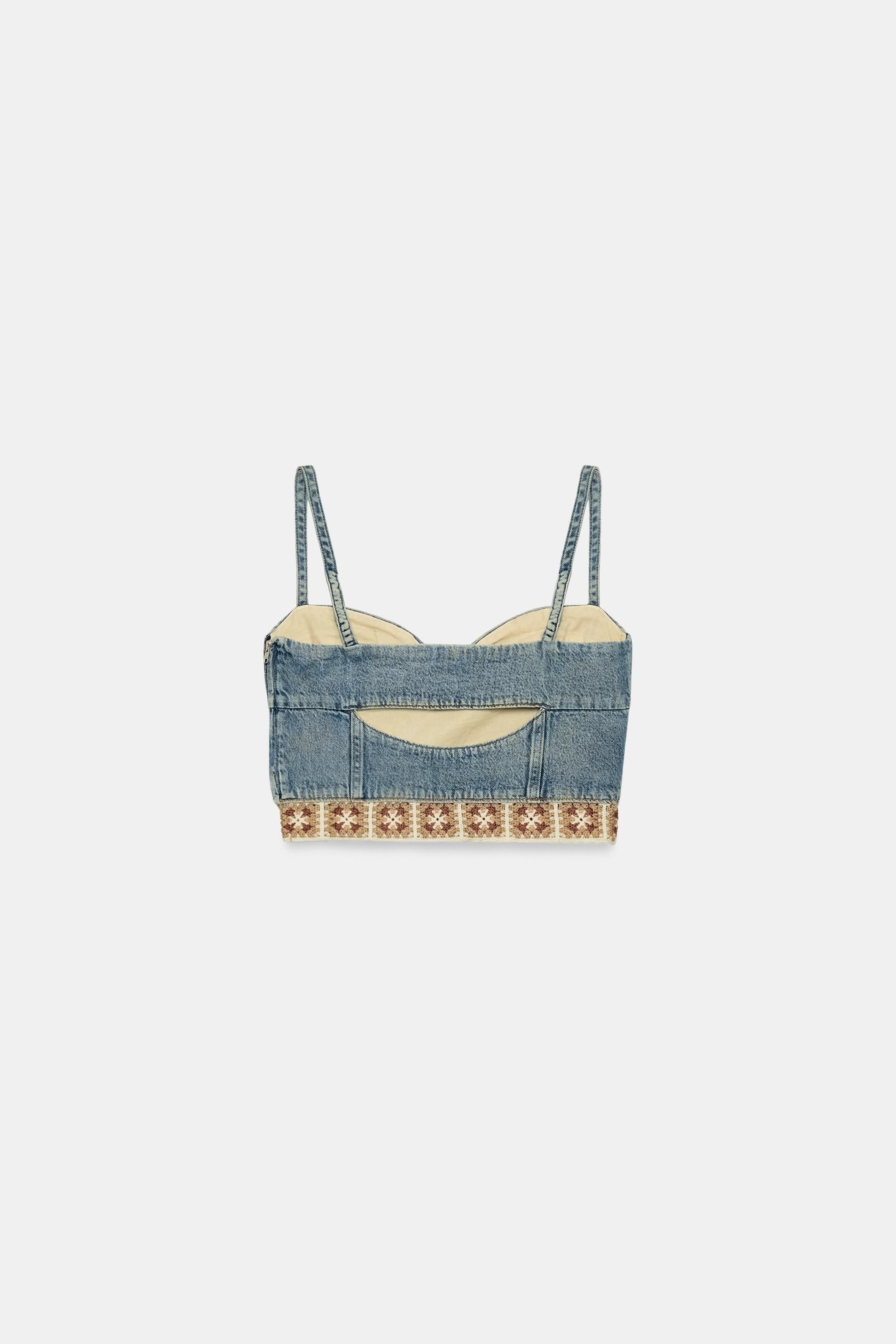 Z1975 COMBINATION CROCHET DENIM TOP